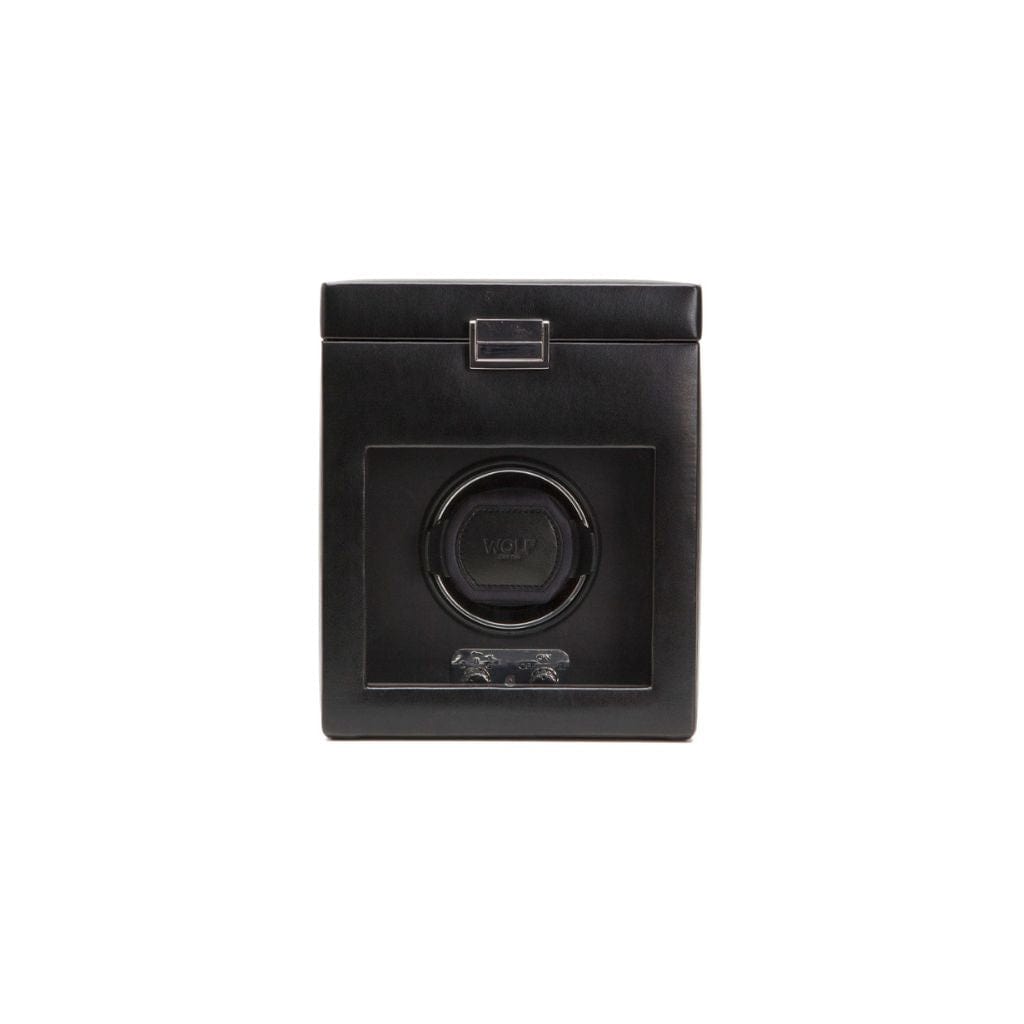 Wolf 270302 Heritage Single Watch Winder | 900 Turns Per Day | Smooth Vegan Leather | 2 Piece Watch Capacity Black