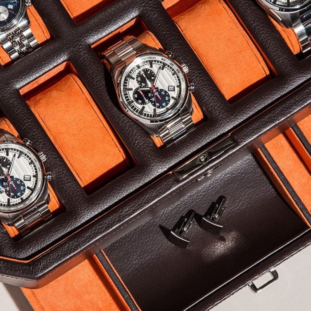 Wolf 458603 Heritage Windsor 10 Piece Watch Box with Drawer | 10 Watch Capacity | Vegan Leather | Watch and Jewelry Storage