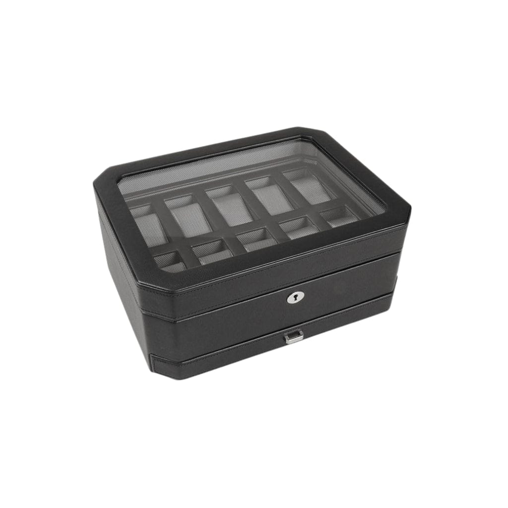Wolf 458603 Heritage Windsor 10 Piece Watch Box with Drawer | 10 Watch Capacity | Vegan Leather | Watch and Jewelry Storage