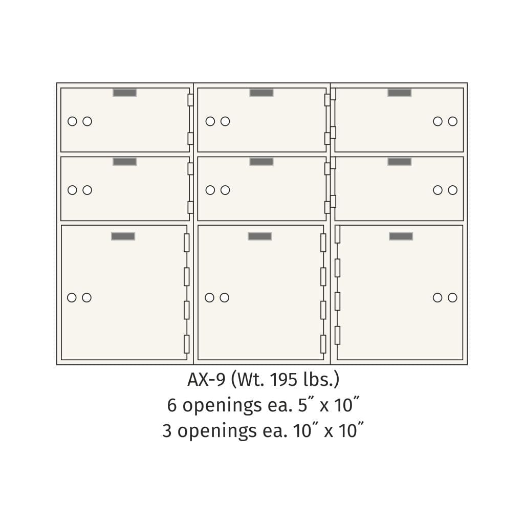SoCal Bridgeman AX-9 Modular Depository Safe | 6 x [5"x10"] + 3 x [10"x10"] Deposit Boxes