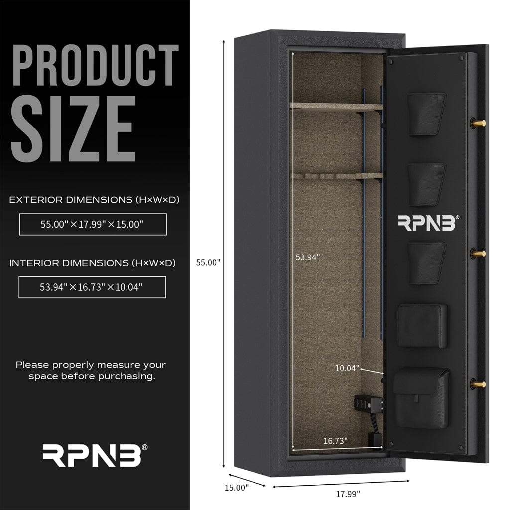 RPNB RPFS10-B RPFS Series Fireproof Biometric Digital Gun Safe | 10 Long Gun Capacity | 40 Minute Fire Rating at 1200° F