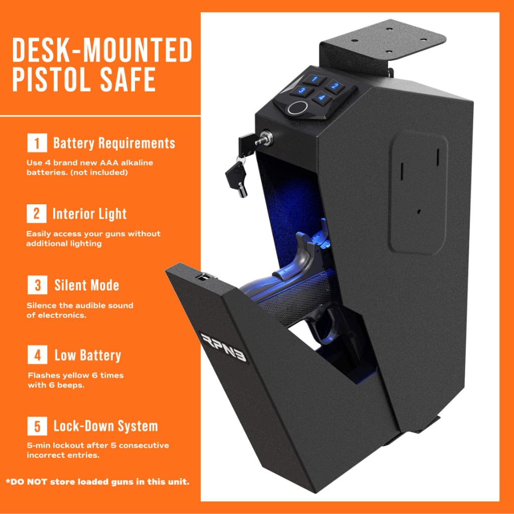 RPNB RP311F Bedside Pistol Safe | CA DOJ Approved | Biometric Lock | Quick Access