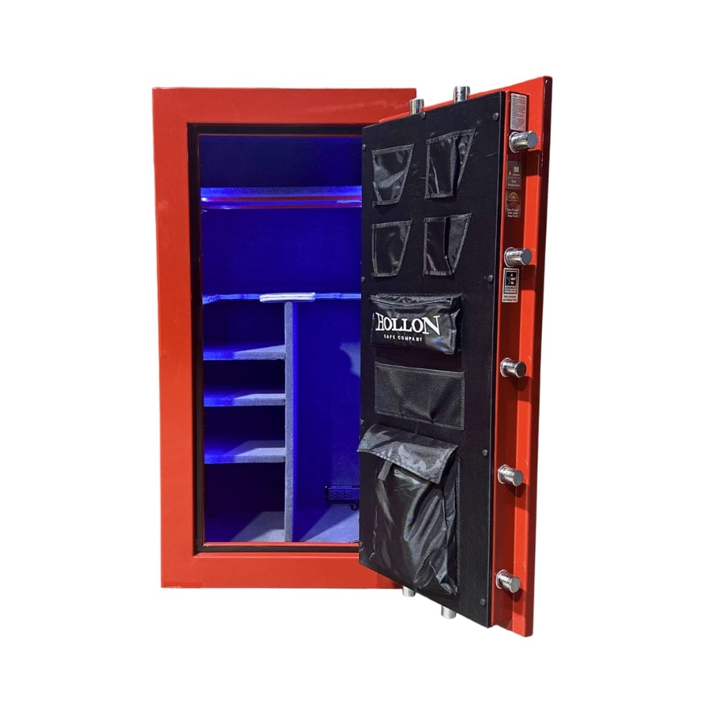 Hollon BHS-22E Black Hawk Gun Safe with Electronic Lock | 22 Gun Capacity | 90 Minute Fire Rated | Gray / Red