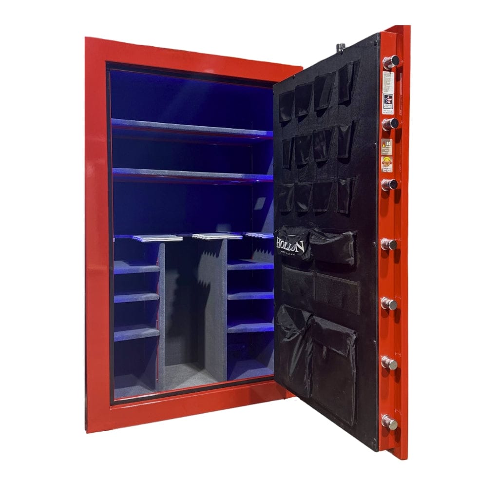 Hollon BHS-45E Black Hawk Gun Safe with Electronic Lock | 45 Gun Capacity | 90 Minute Fire Rated | Gray / Red