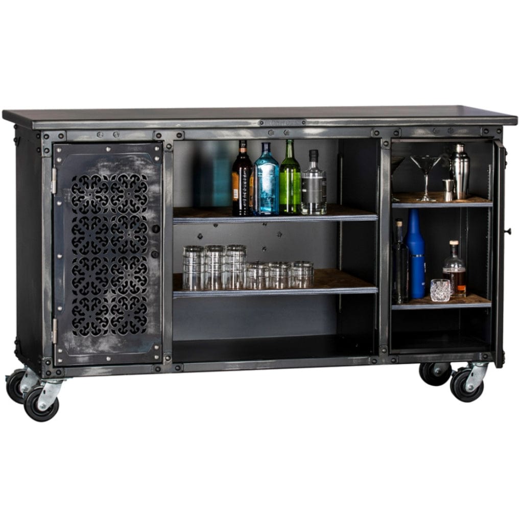 Rhino IWB4372 / IWB4372A Ironworks Mobile Bar | Home Furniture ǀ 43"H x 72"W x 23"D ǀ 580 LBS