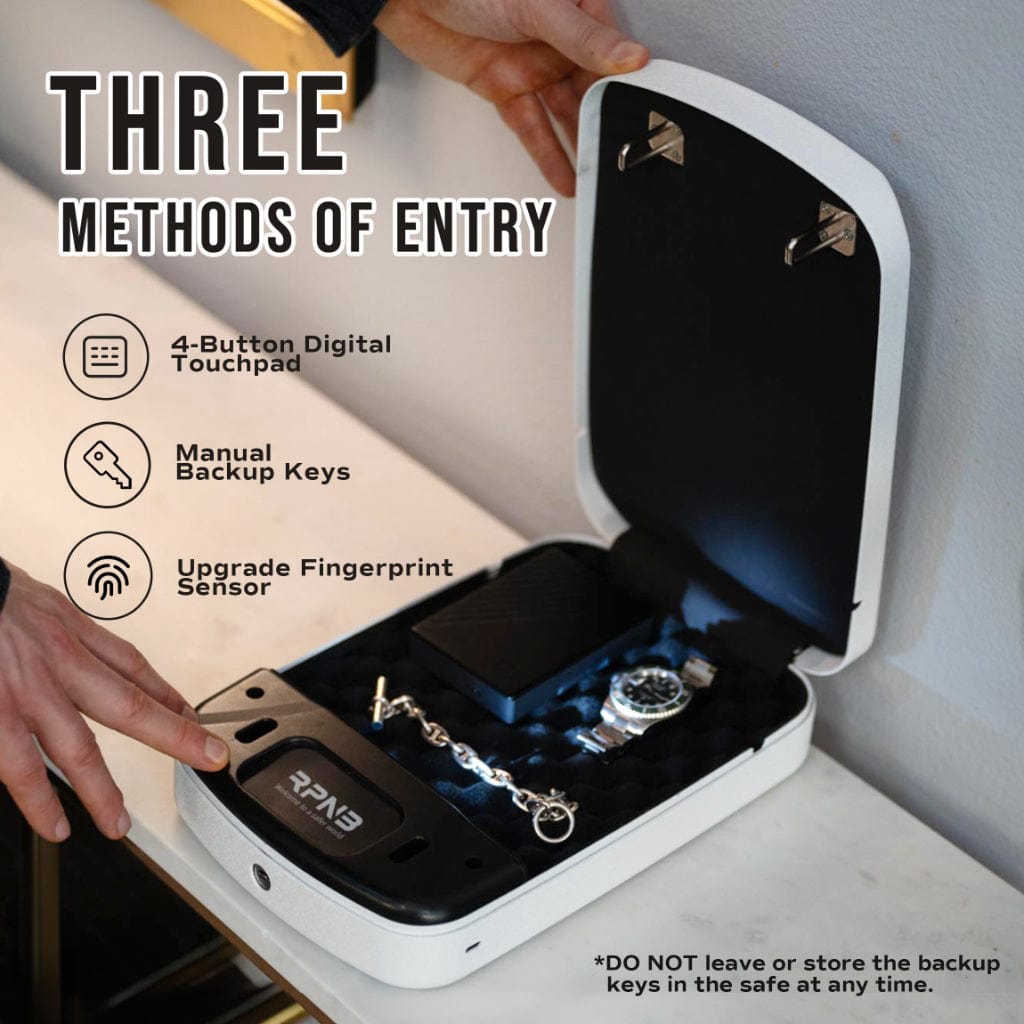 RPNB RP2008 / RP2008W Pistol Safe | 1 Handgun Capacity | Biometric, Digital Keypad, &amp; Key Lock