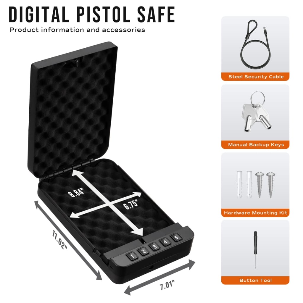 RPNB RP2019 Portable Smart Digital Gun Safe | Pistol Lock Box  | Electronic Keypad
