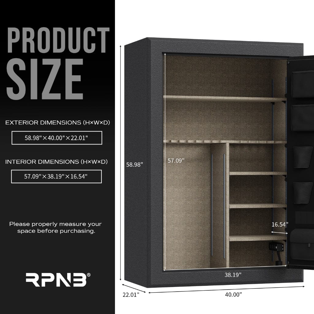 RPNB RPFS45-B RPFS Series Gun Safe | 45 Long Gun Capacity | 40 Minute Fire Rated | Biometric Lock