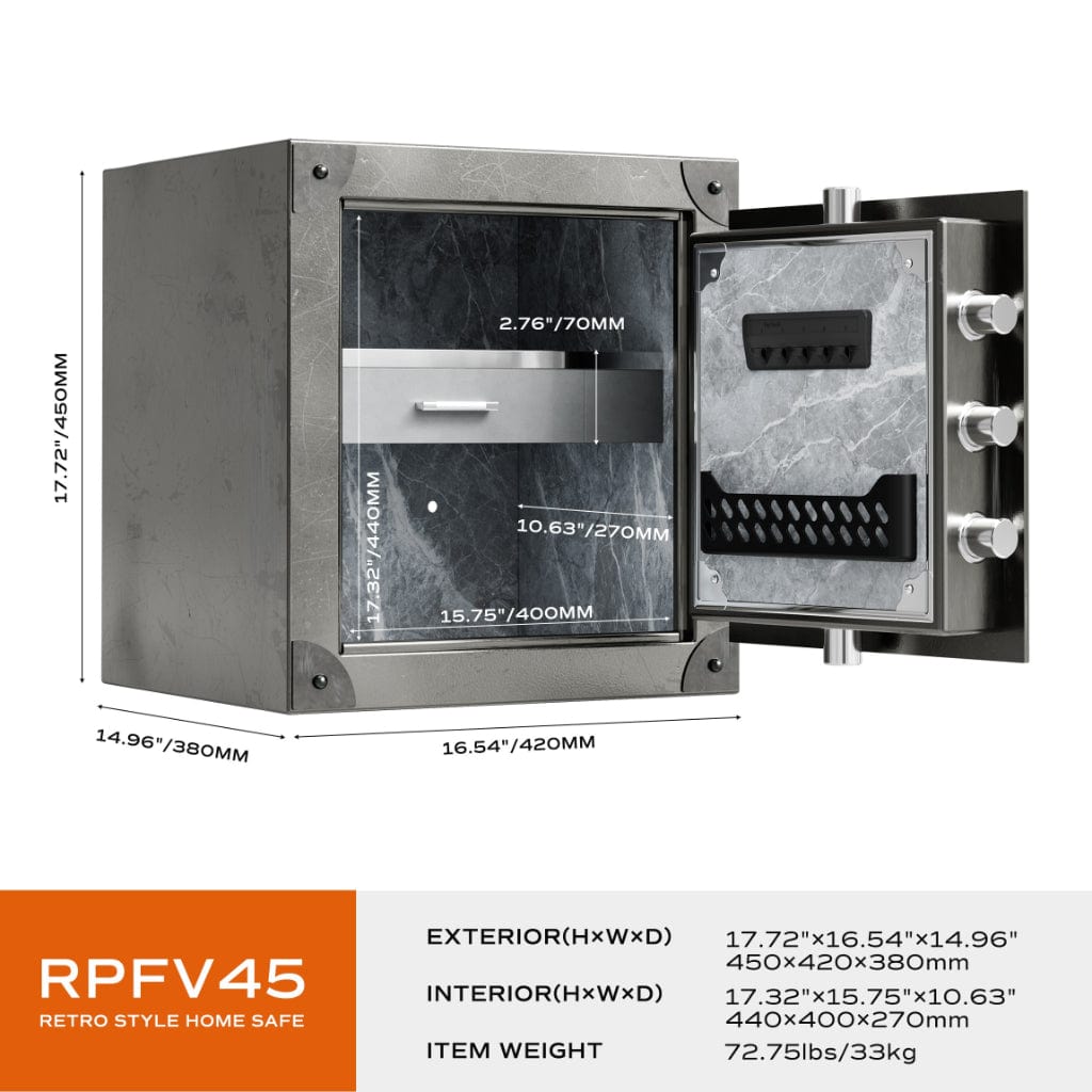 RPNB RPFV45 Retro Style Home Safe | Biometric Lock | 1.68 Cubic Feet