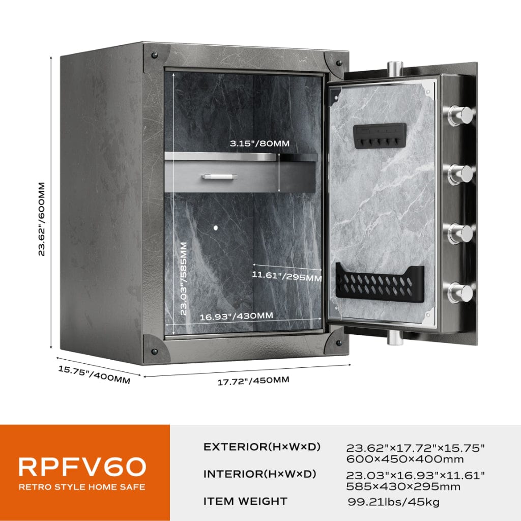 RPNB RPFV60 Retro Style Home Safe | Biometric Lock | 2.62 Cubic Feet