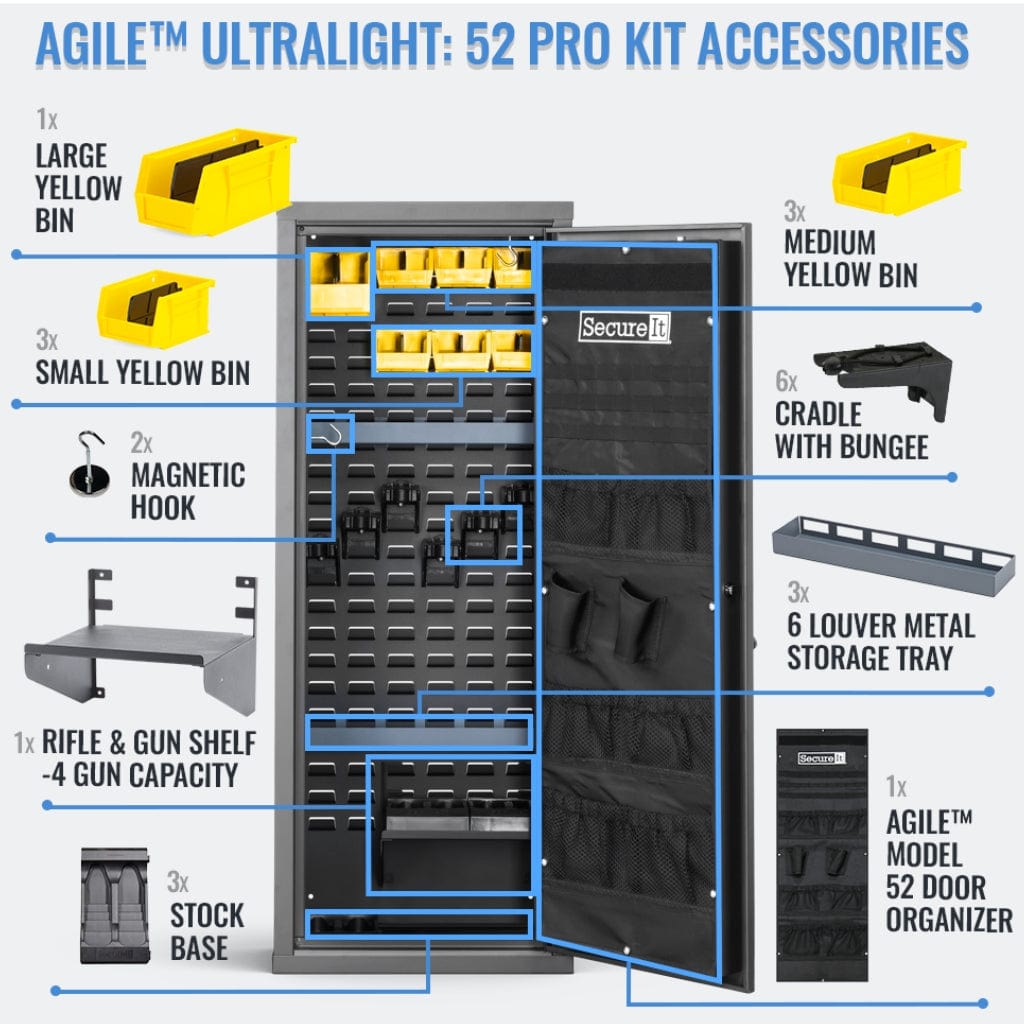 SecureIt AG-52KD-PRO-YLW Agile Model 52 Pro Heavy Duty Ultralight Gun Safe | CDOJ Approved | 6 Long Gun Capacity | CradleGrid Technology