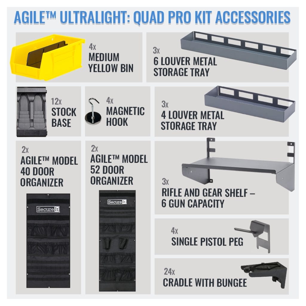 SecureIt AG-QUAD-24-PRO-YLW Agile Ultralight Quad Pro Kit Model 52 &amp; 40 Gun Safe | CDOJ Approved | 24 Long Gun Capacity | CradleGrid Technology
