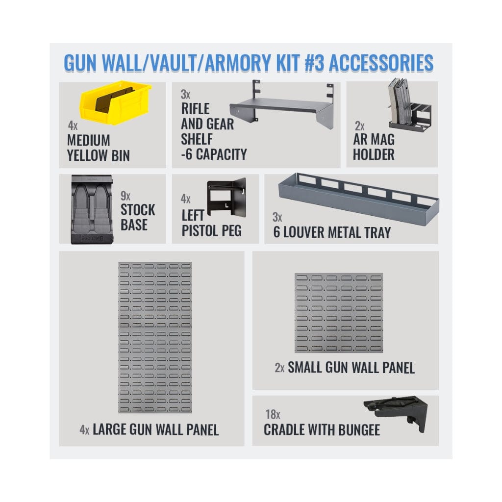 SecureIt SEC-GW-K3 Gun Wall, Vault, Armory Kit #3 | 18 Long Gun & 4 Handgun Capacity | 3 Shelves