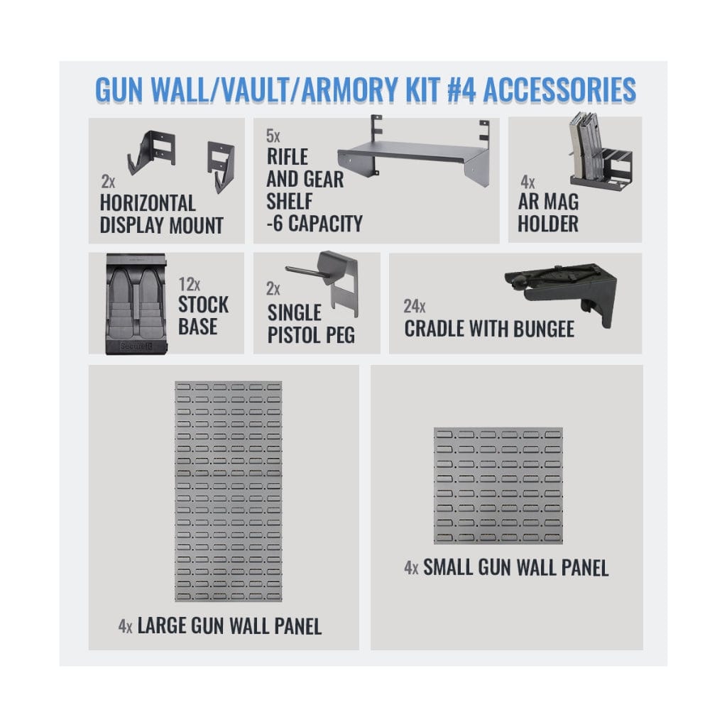 SecureIt SEC-GW-K4 Gun Wall, Vault, Armory Kit #4 | 24 Long Gun &amp; 2 Handgun Capacity | 3 Shelves