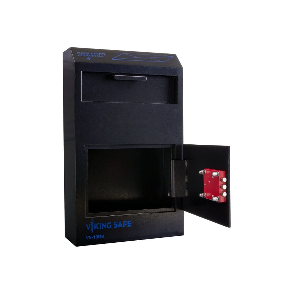 Viking VS-19DB Large Wall Mount Outdoor Depository Safe | Black Weather Resistant Coating | Made of Steel | Highly Secure Double Bitted Key