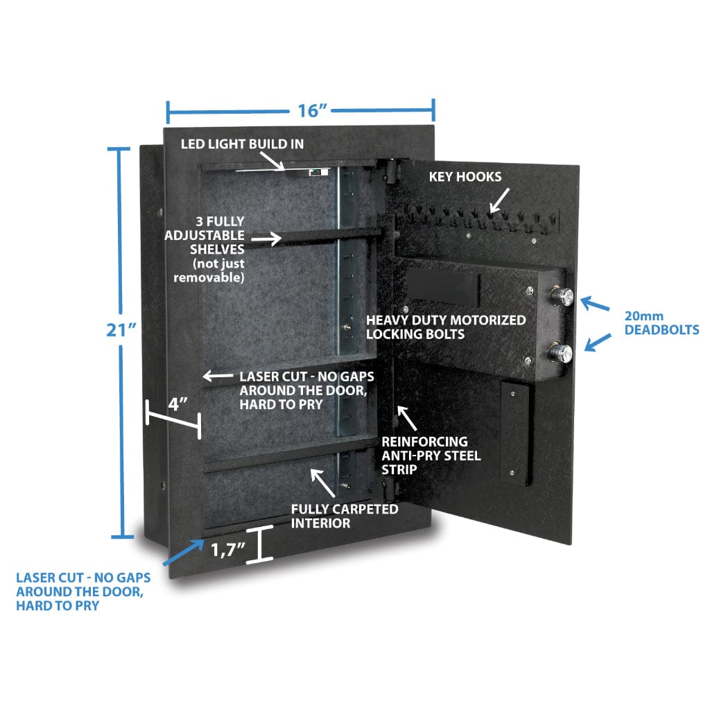 Viking VS-52BLX Biometric Hidden In Wall Safe | Pry-Resistant | Motorized Deadbolt Locking System
