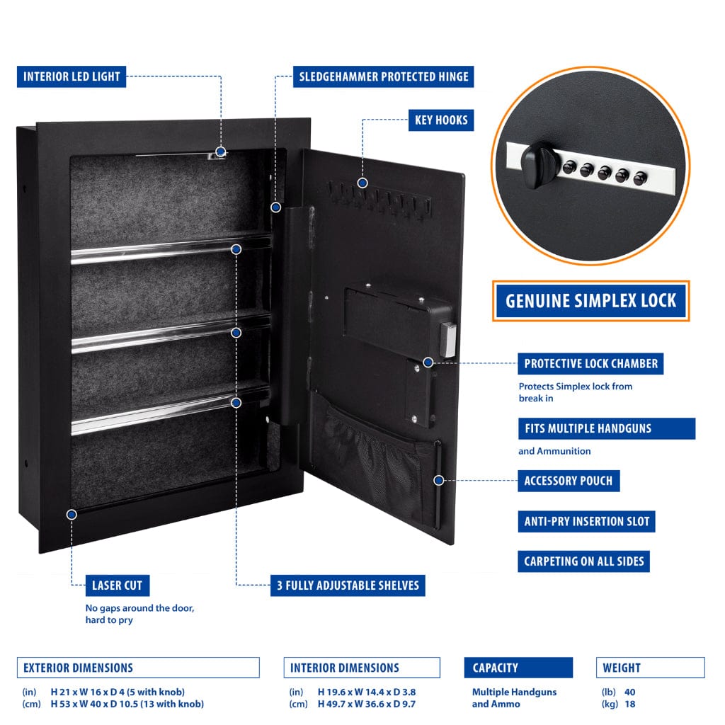 Simplex Lock Rifle Safe Viking VS-52SX SX Series In-Wall Handgun Safe | Pry-Resistant | Steel ...