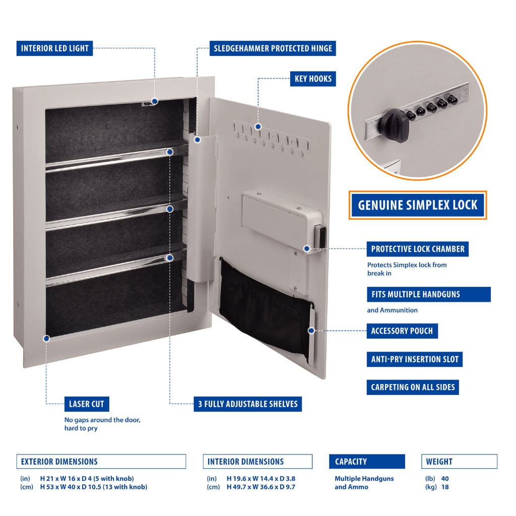 Viking VS-52SXW Mechanical Hidden Wall Handgun Safe with Simplex Lock | Pry-Resistant | Made of Steel | Scratch-Resistant