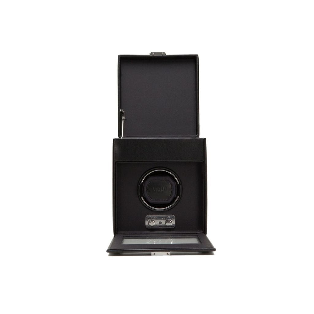 Wolf 270302 Heritage Single Watch Winder | 900 Turns Per Day | Smooth Vegan Leather | 2 Piece Watch Capacity Black