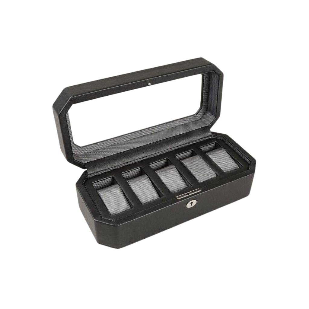 Wolf 458303 Heritage Windsor 5 Piece Watch Box | 5 Watch Capacity | Vegan Leather | Lockable Glass Cover Black