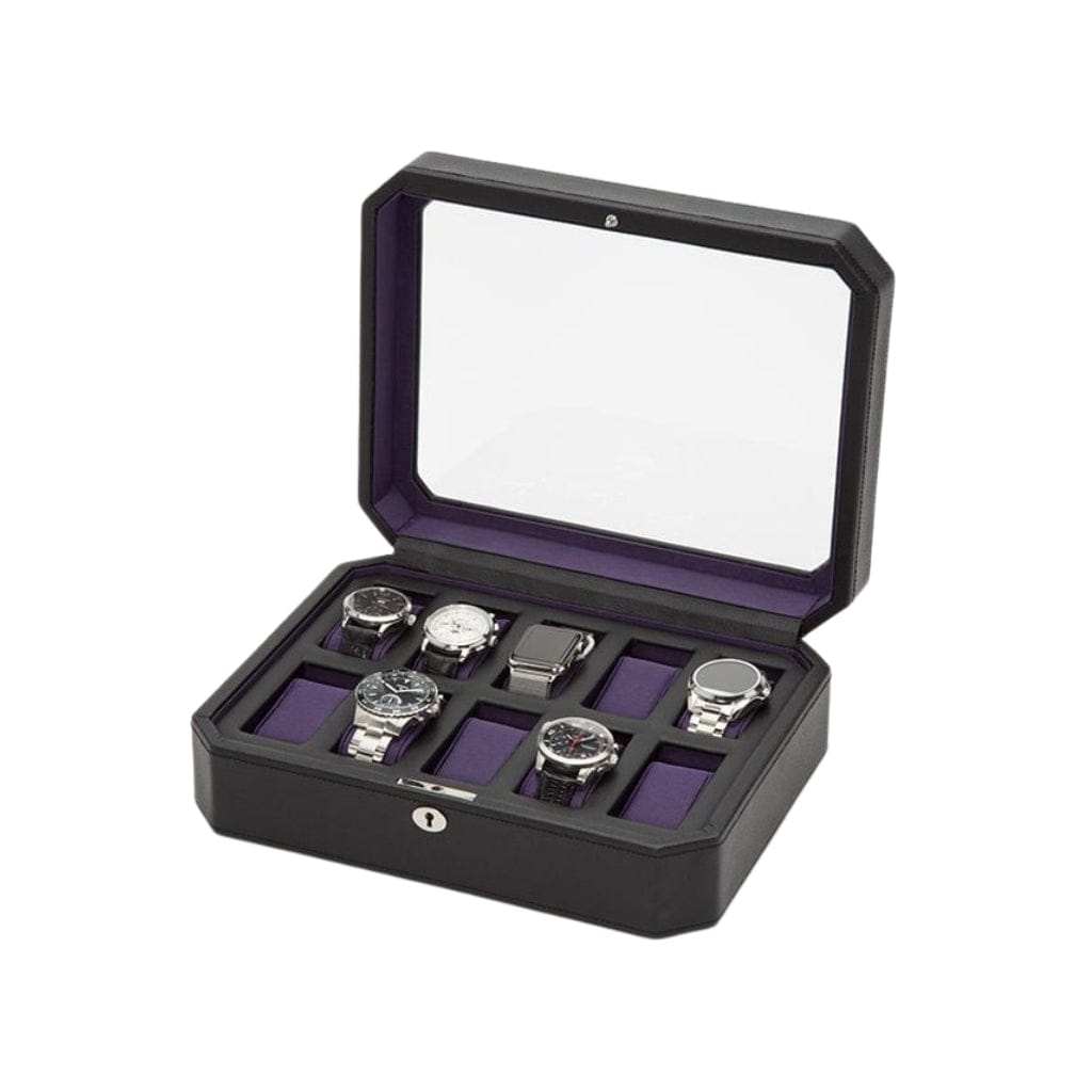 Wolf 458403 Heritage Windsor 10 Piece Watch Box | 10 Watch Capacity | Vegan Leather | Lockable Glass Cover