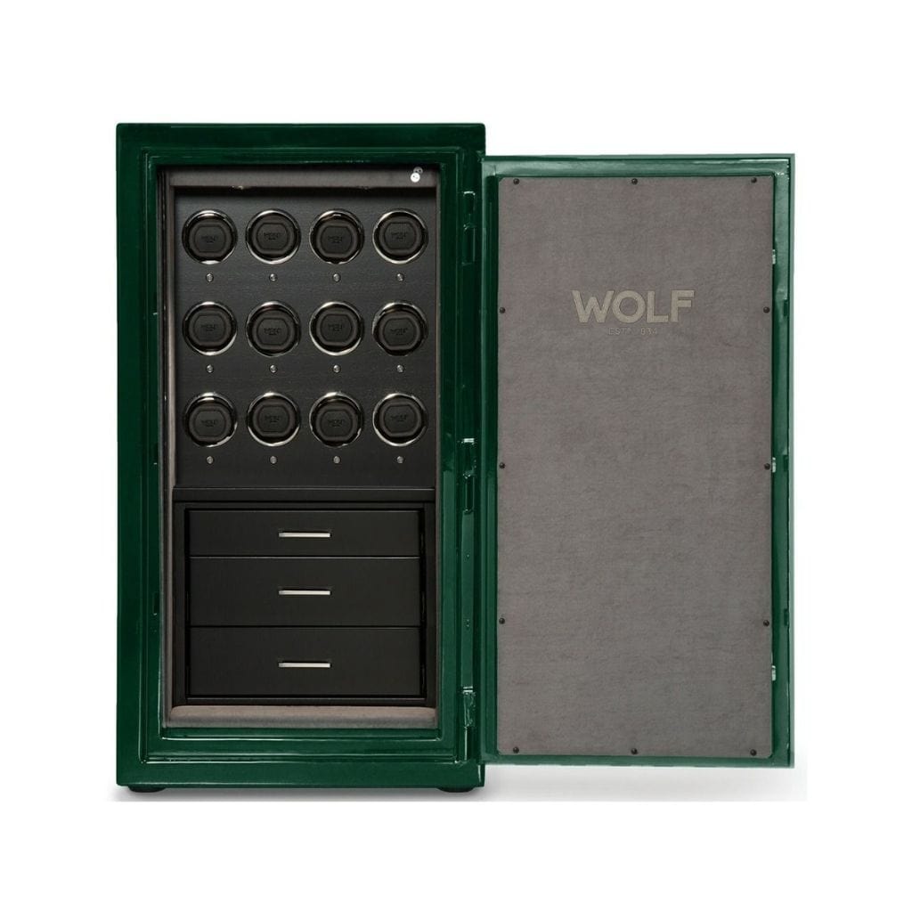 Wolf 4912 Atlas 12 Piece Watch Winder Safe | UL Certified Watch &amp; Jewelry Burglar Safe | UL Certified 120 Minutes Fireproof | 12 Watch Winding Capacity