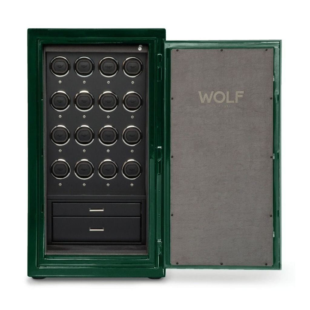 Wolf 4916 Atlas 16 Piece Watch Winder Safe | UL Certified Watch &amp; Jewelry Burglar Safe | UL Certified 120 Minutes Fireproof | 16 Watch Winding Capacity