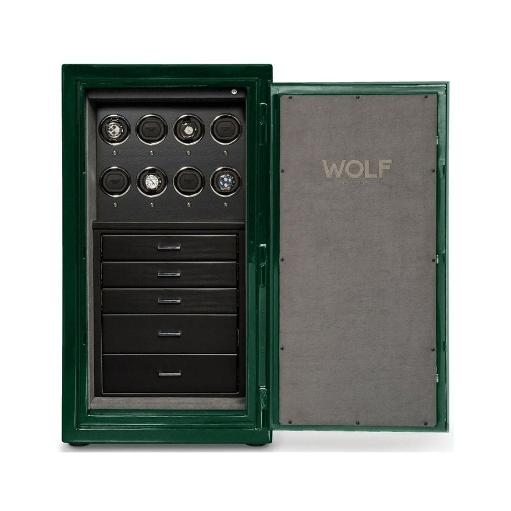 Wolf 4918 Atlas 8 Piece Watch Winder Safe | UL Certified Watch &amp; Jewelry Burglar Safe | UL Certified 120 Minutes Fireproof | 8 Watch Winding Capacity