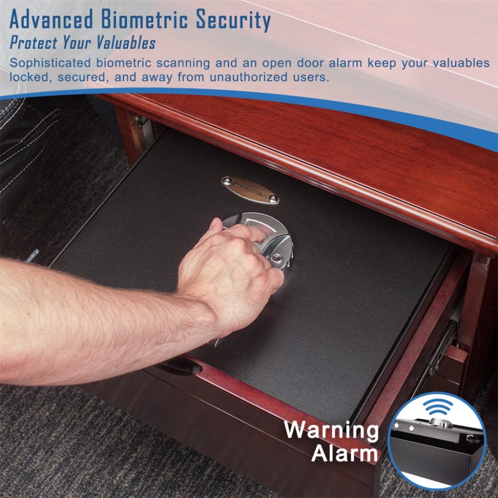 Barska AX11556 Biometric Security Safe | 0.23 Cubic Feet | Top Opening Drawer Biometric Security Safe