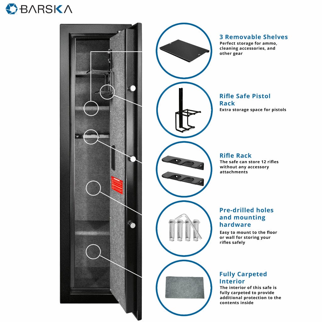 Barska AX11898 Biometric Rifle Safe | Large | 5.52 Cubic Feet | 12 Position Rifle Rack