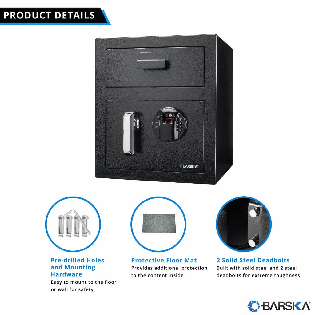Barska AX13108 Depository Safe | Biometric Keypad | 0.72 Cubic Feet Locker