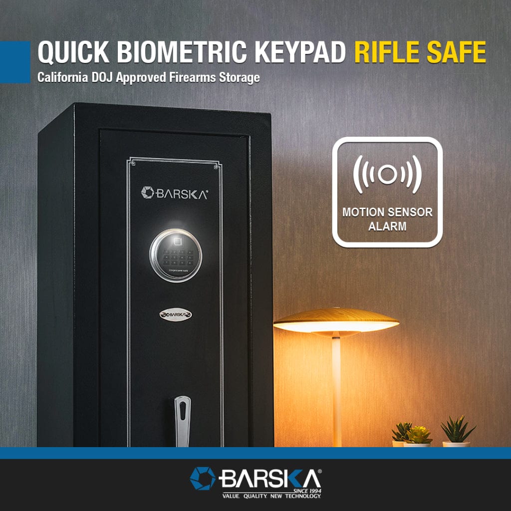 Barska AX13646 Biometric Quick Access Keypad Rifle Safe | Large Safe Capacity | 10 Position Rifle Rack