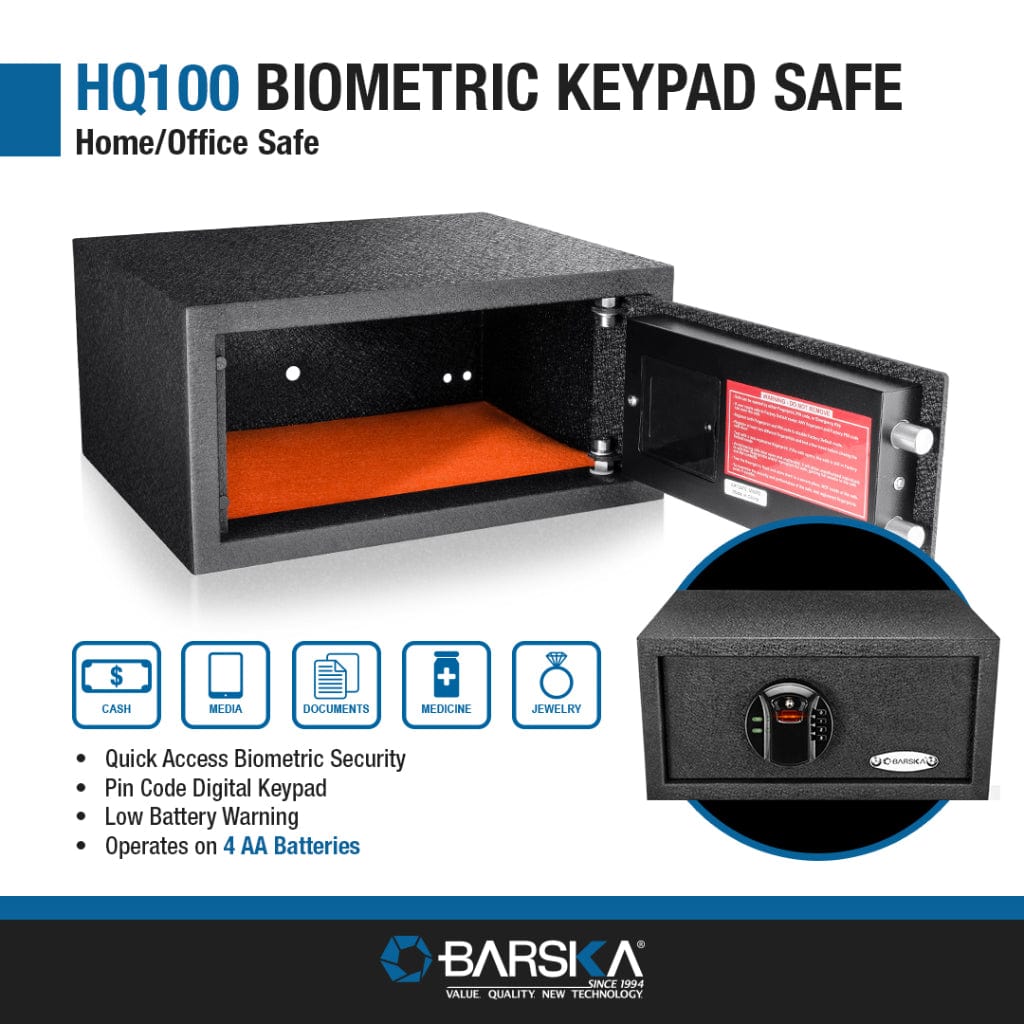 Barska HQ100 Biometric Digital Keypad Safe AX12476 | 0.46 Cubic Feet Home/Office Safe