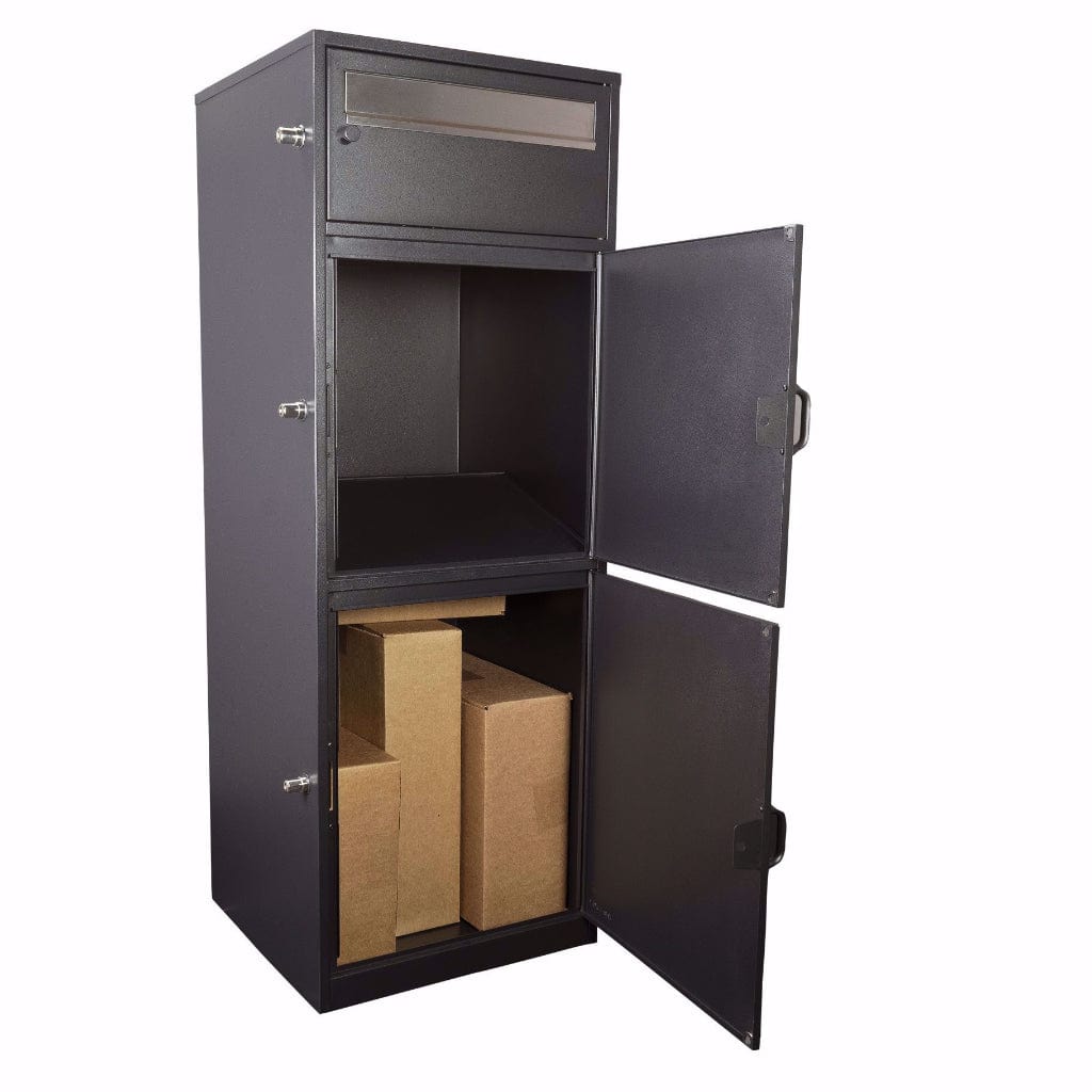 Barska MPCB-100 Mail/Parcel Box CB13610 | Two Parcel Doors &amp; Retractable Shelf | Push Button Lock