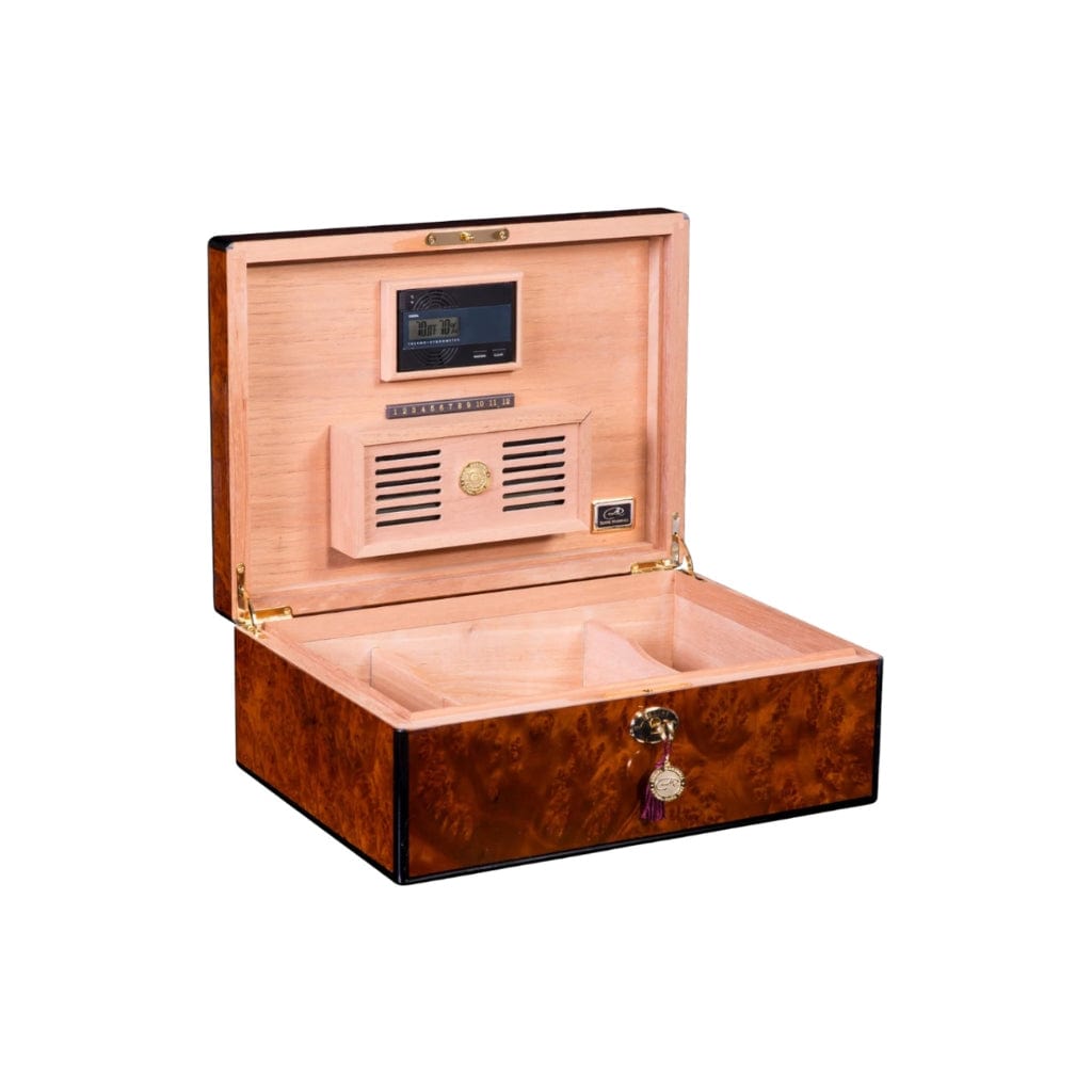 Daniel Marshall 125 Humidor Burl Private Stock Humidor | 125 Cigar Capacity | 24kt Gold Plated Hinges & Locks | Spanish Cedar Interior Lift out Tray Installed