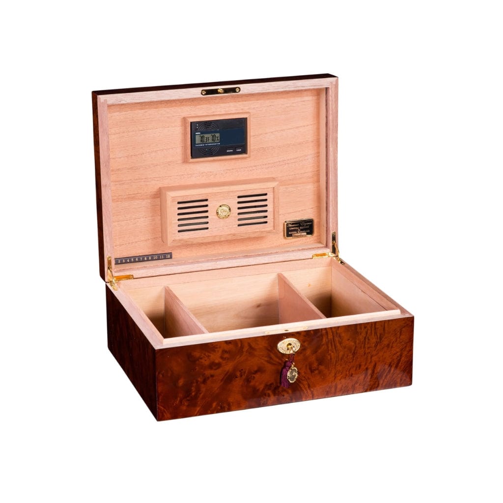 Copy of Daniel Marshall 125 Humidor Burl Private Stock Humidor Signature Series | 125 Cigar Capacity | 24kt Gold Plated Hinges &amp; Locks | Spanish Cedar Interior Lift out Tray Installed