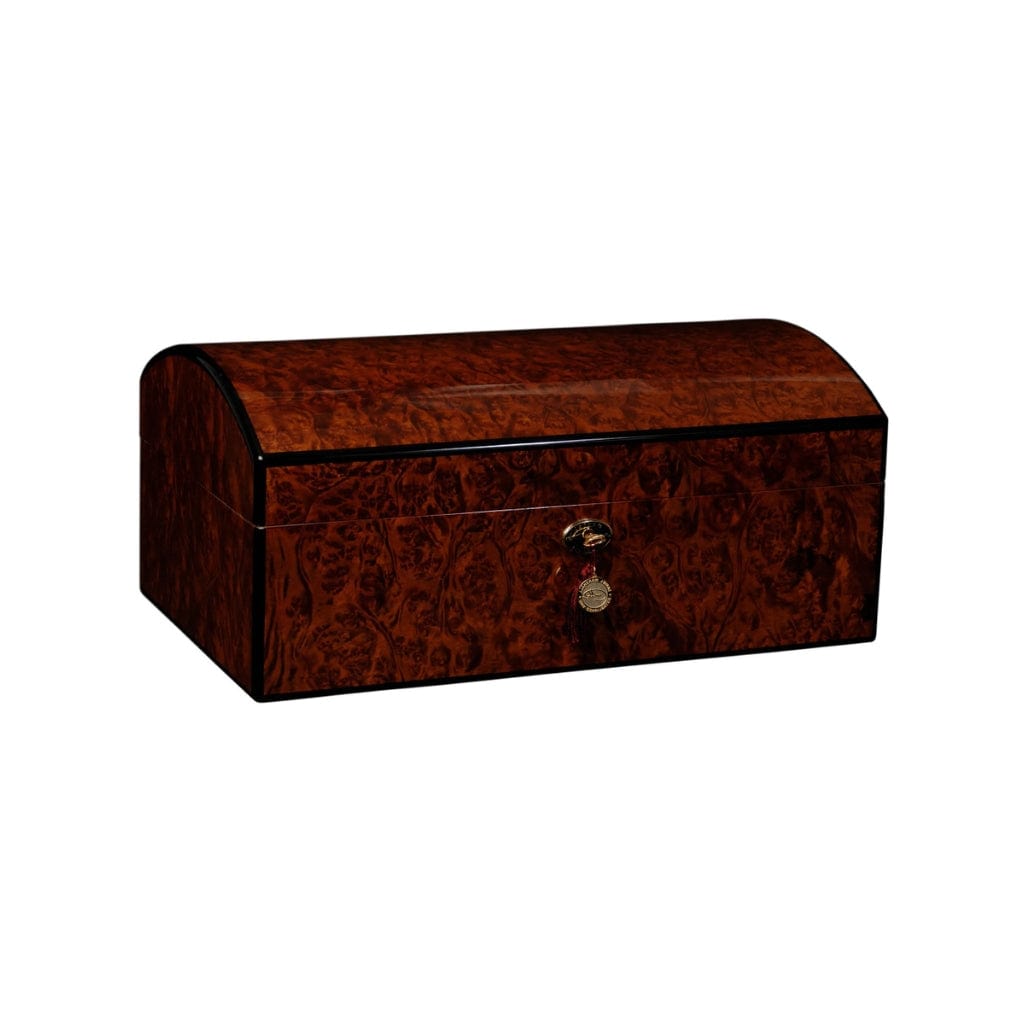 Daniel Marshall 150 Humidor Treasure Chest Limited Edition in Burl Private Stock | 150 Cigar Capacity | 24kt Gold Plated Hinges & Locks | Spanish Cedar Interior