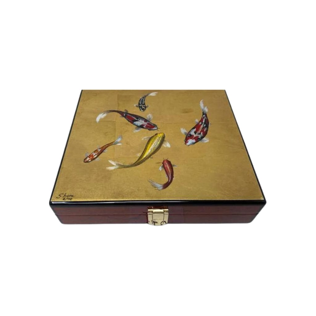 Daniel Marshall 24KT Gold Swimming Koi Fish Humidor Limited Edition | 20 Cigar Capacity | Spanish Cedar Interior