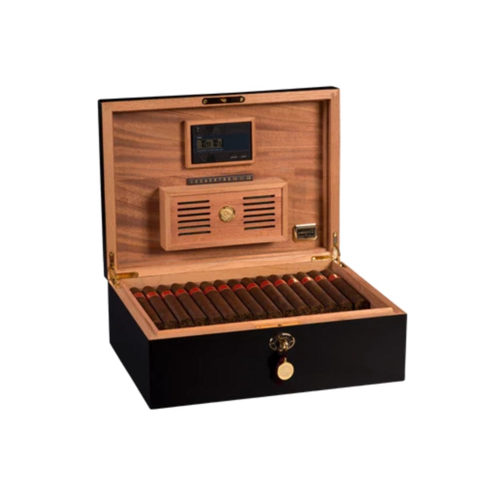 Daniel Marshall Ambiente 125 Cigar Humidor in Black Matte Private Stock | 125 Cigar Capacity | 24kt Gold Plated Hinges &amp; Locks | Spanish Cedar Interior