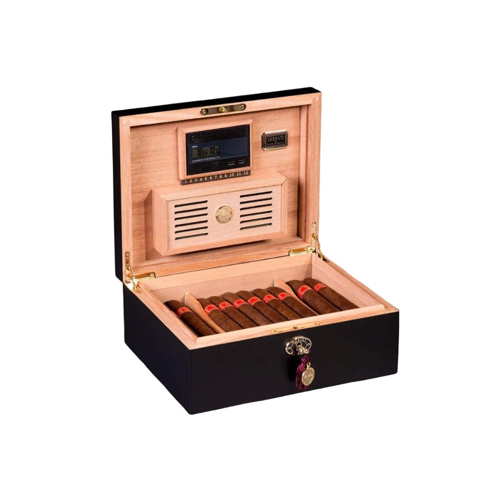 Daniel Marshall Ambiente 65 Cigar Humidor in Black Matte Private Stock  | 65 Cigar Capacity | 24kt Gold Plated Hinges &amp; Locks | Spanish Cedar Interior