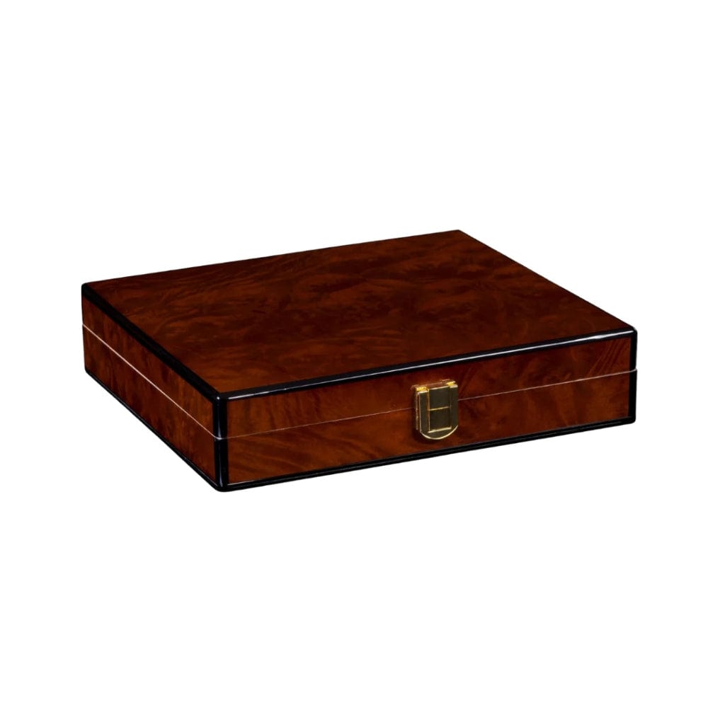 Daniel Marshall Desk-Travel Humidor in Precious Burl Private Stock | 20 Cigar Capacity | 24kt Gold Plated Hinges & Locks | Spanish Cedar Interior