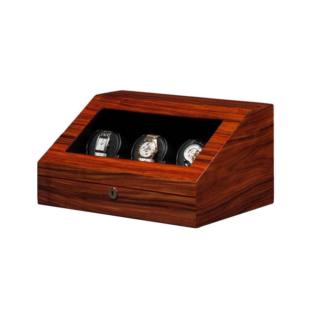 Orbita Siena 3 Siena Series Watch Winder | Rotorwind/Programmable | 3 Watch Winding Capacity | Classic Teak/Burl Finish
