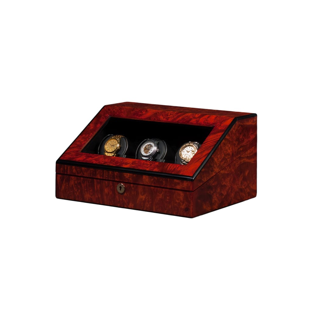 Orbita Siena 3 Siena Series Watch Winder | Rotorwind/Programmable | 3 Watch Winding Capacity | Classic Teak/Burl Finish