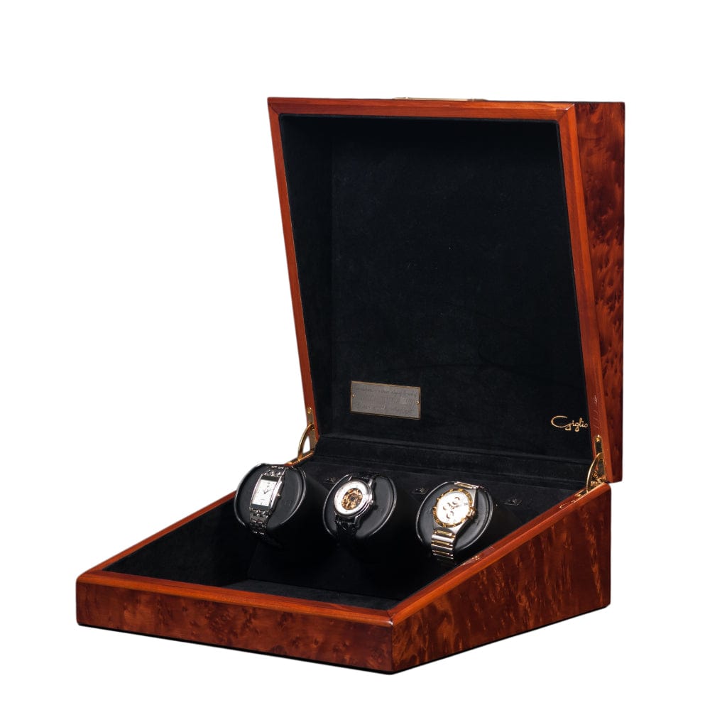Orbita W20051 Dali - Burl Artisan Series Watch Winder | Rotorwind Movement | 3 Watch Winding Capacity