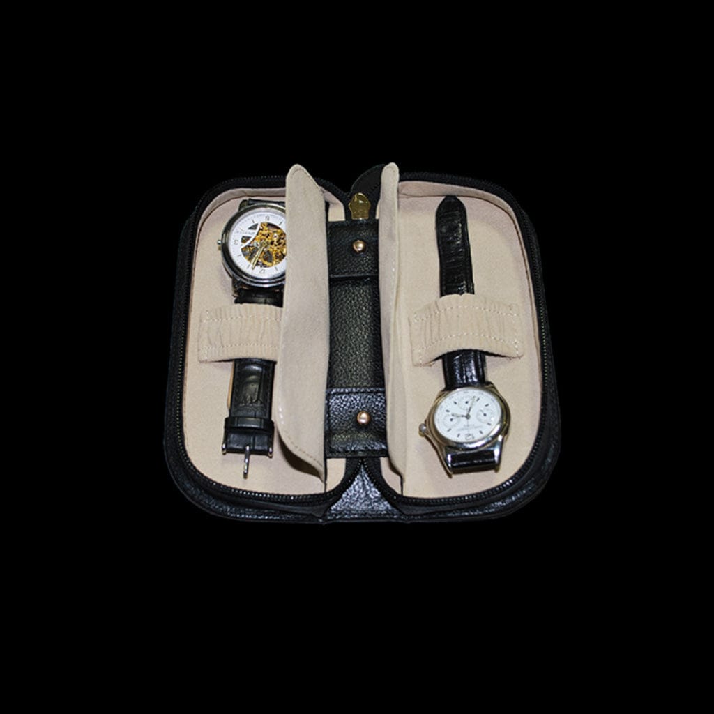 Orbita W93001 Verona 2 Verona Series Watch Case | Two Watch Capacity | Black Leather Material | Zippered Watch Folder