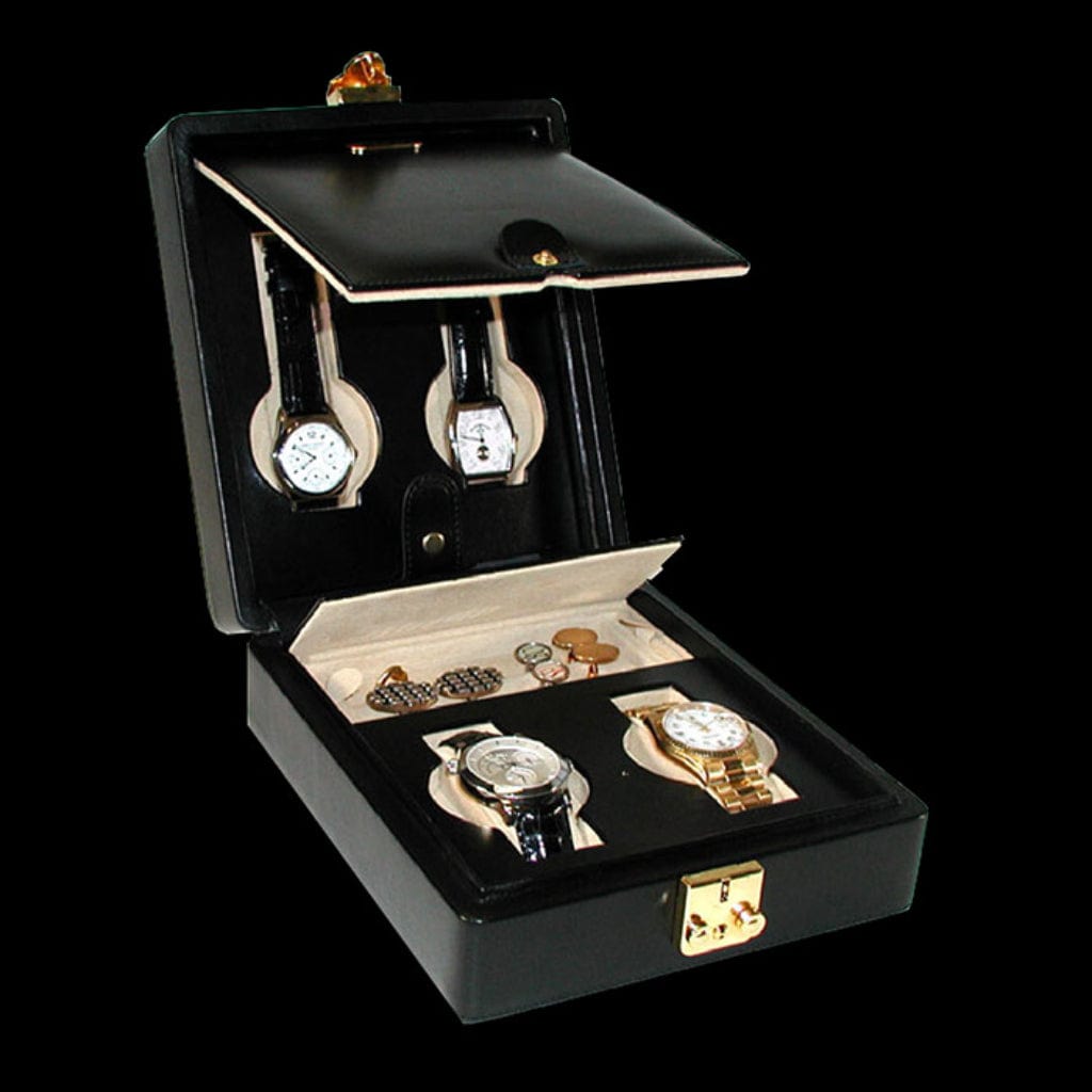 Orbita W83104 Verona 4 Verona Series Watch Case | Four Watch Capacity | Black Leather Material | Lockable Hinged Case