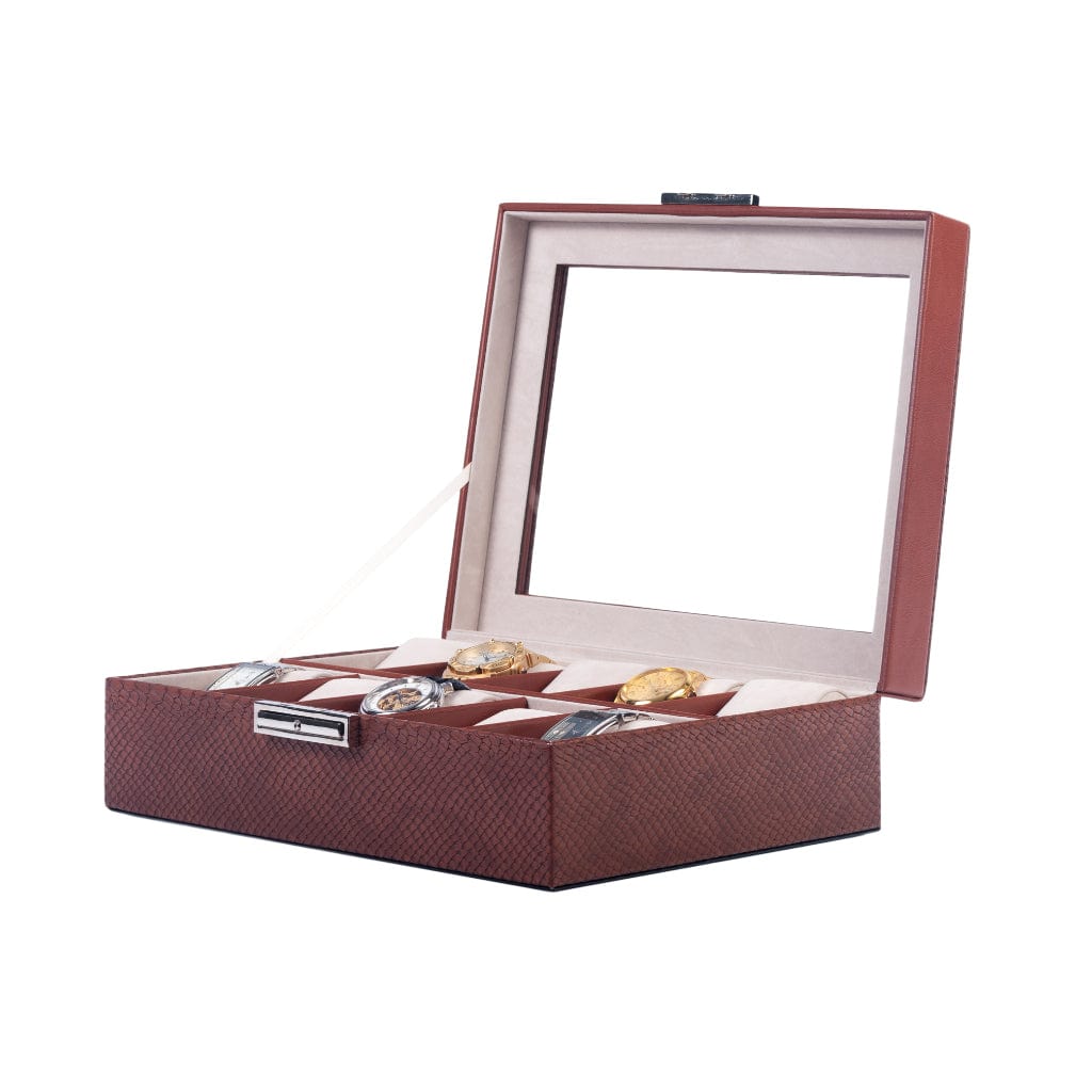 Orbita W93009/W93010/W93011 Roma 10 Roma Series Watch Case | 10 Watch Capacity | Chocolate/Lizard/Black Leather Black Leather