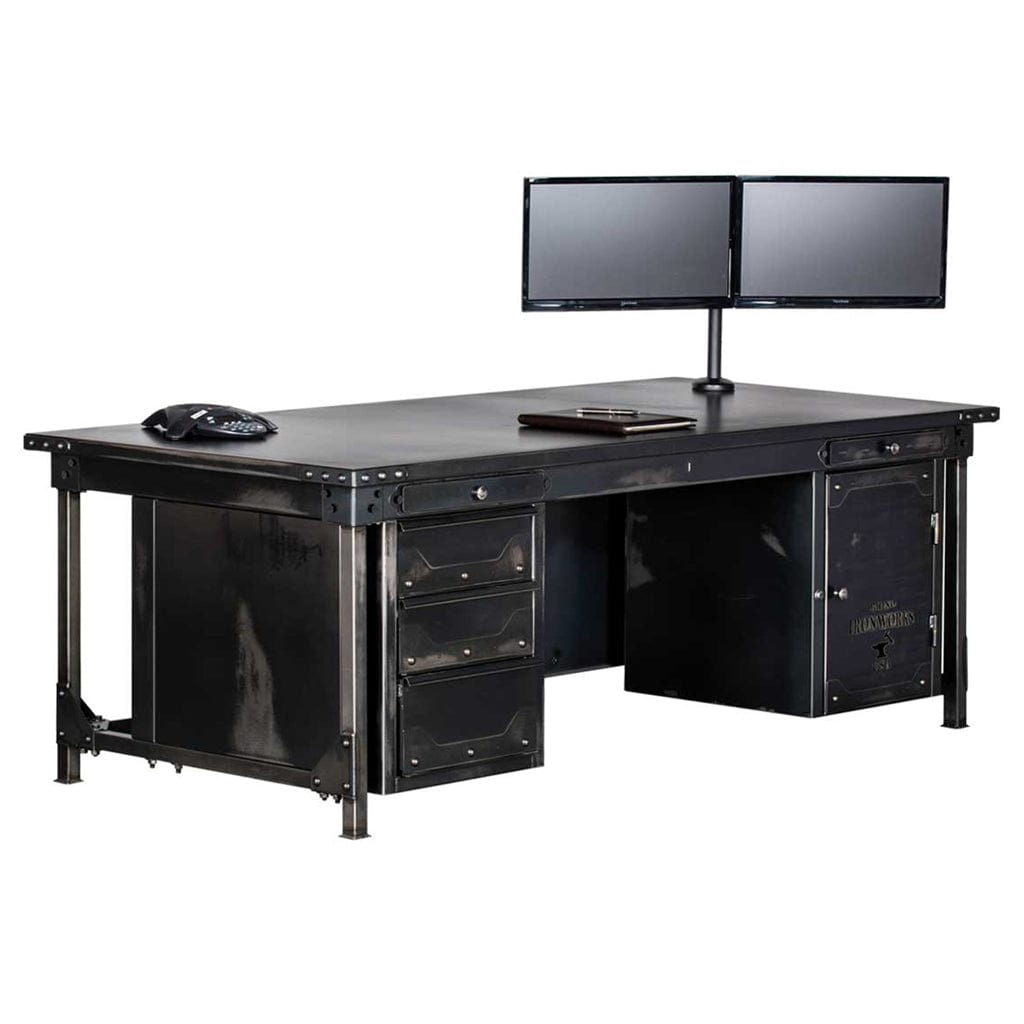 Rhino IWD3084/IWD4284 Ironworks Executive Desk Office Furniture ǀ 30"/42"H x 84"W x 42"D ǀ 450/470 Lbs 30"H x 84"W x 42"D / Executive Desk: Drawers/Computer Cabinet/Fascia (Pictured)