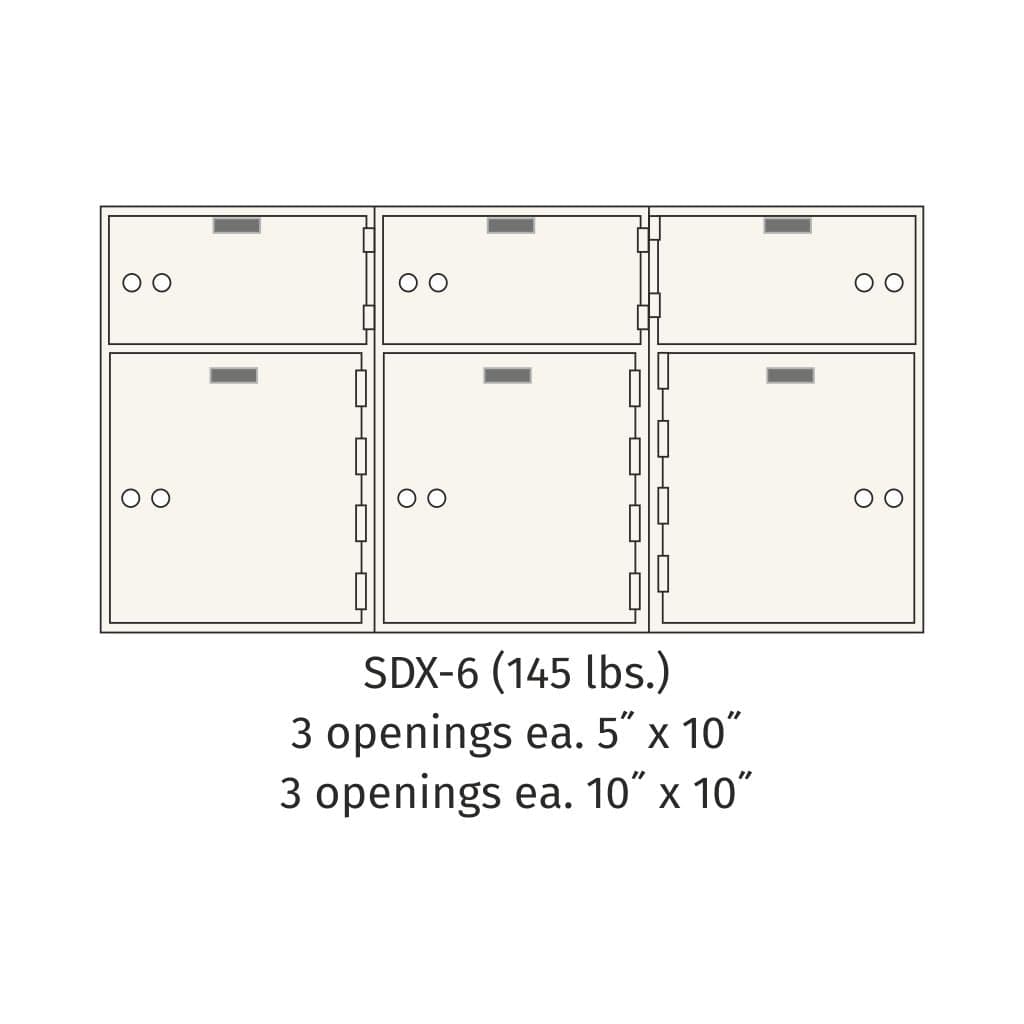 SoCal Bridgeman SDX-6 Modular Safe Deposit Boxes | 3 x [5"x10"] + 3 x [10"x10"] Security Boxes