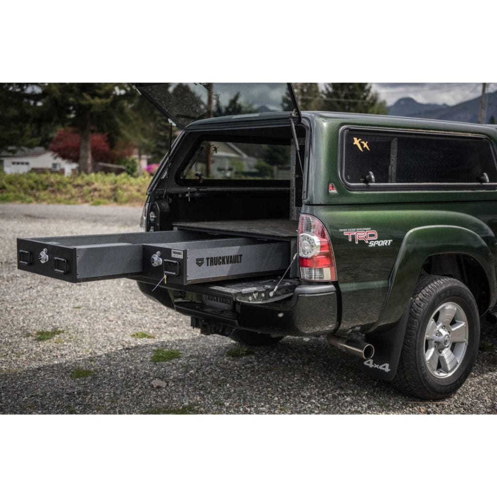 TruckVault 2 Drawer Offset Covered Bed Line for Jeep Gladiator (2020-Current) | Combination Lock | 60-40 Split Drawers | 2000 lbs Top Load Capacity